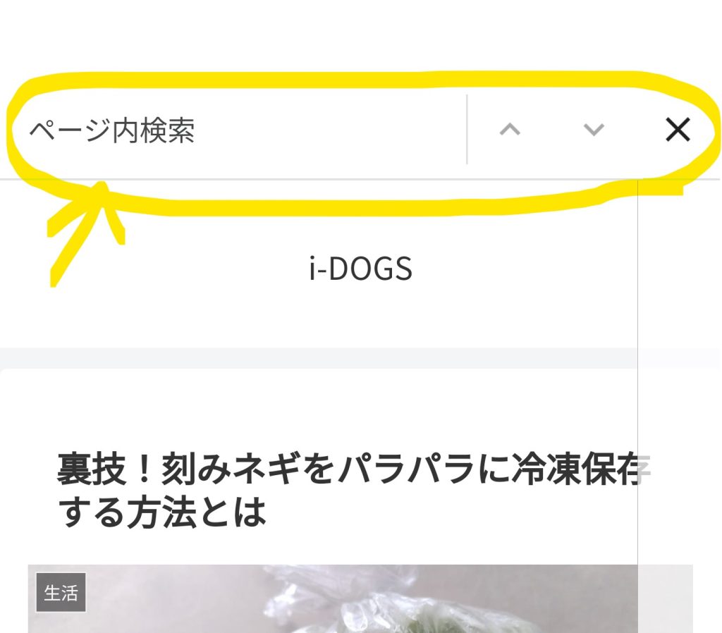 ページ内検索の窓が上部に表示されます